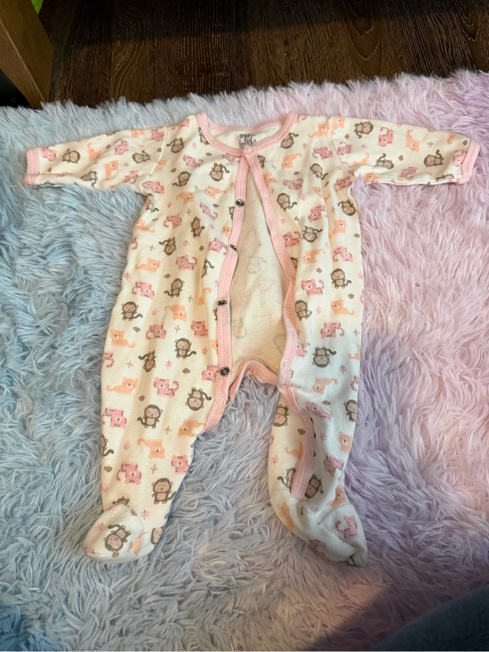 Soft Pink Animal-Print Infant One-Piece and Onesie with Bib